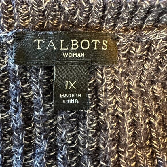 Talbots Womens Cable Knit Black White Cotton Blend Long Sleeve Sweater 1X - Picture 5 of 8